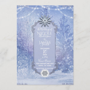 Invitation Forêt d'hiver Pins Lumières Flocons de neige Maria