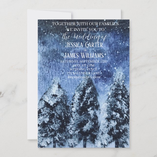Invitation Forêt d'hiver Pins Mariage (Devant)