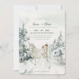 Invitation Forêt d'hiver romantique neige avec mariée et cham