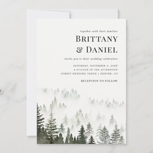 Invitation Forêt d'hiver Script moderne Photo QR Code Mariage (Devant)
