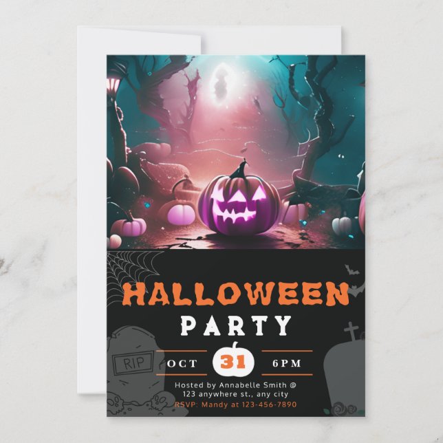 Invitation Forêt effrayante de citrouilles Halloween (Devant)