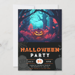 Invitation Forêt effrayante et citrouilles noires Halloween