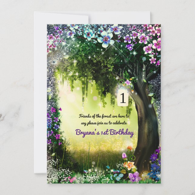 Invitation Forêt Enchantée aux Fleurs de Bois Fantastique Lum (Devant)