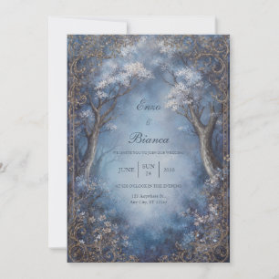 Invitation Forêt Enchantée Bleue Brumeuse Mariage Filigrane D