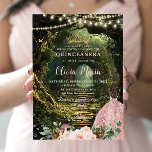 Invitation Forêt enchantée Blush Floral Quinceañera Sweet 16