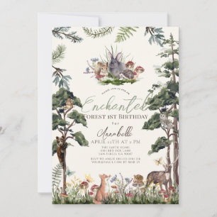 Invitation Forêt enchantée Bois Animaux Crème Anniversaire