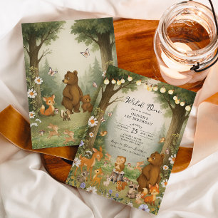 Invitation Forêt Enchantée Bois Animaux Sauvages 1er Annivers