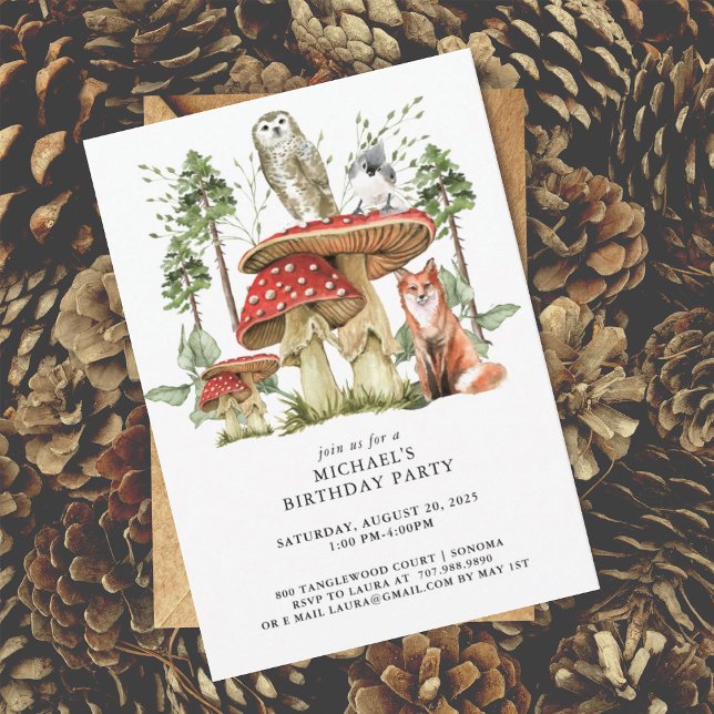 Invitation Forêt Enchantée Bois Bois Premier anniversaire (Créateur téléchargé)