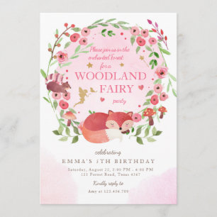 Invitation Forêt Enchantée Bois Fée Rose Girl Anniversaire