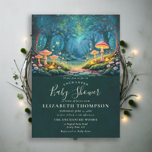 Invitation Forêt Enchantée Champignons Lumineux Art Fête Prén