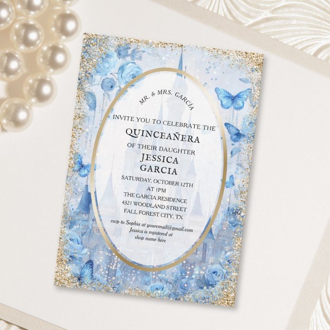 Invitation Forêt enchantée de conte de fées  Château Quinceañ (Fairytale Enchanted Forest Castle Quinceañera Invitation)