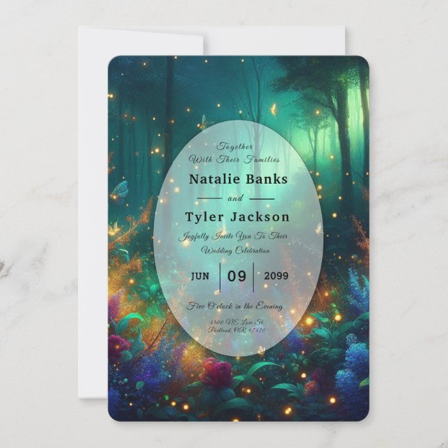 Invitation Forêt Enchantée de Mariage aux Joyaux Radieux (Devant)