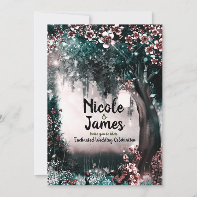 Invitation Forêt Enchantée de Mariage aux Teintes de Rose Boi (Devant)