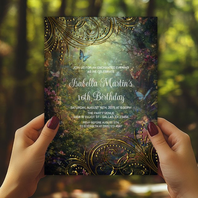 Invitation Forêt enchantée des papillons (Butterfly enchanted forest any occasion, birthday, prom, etc., invite. Simply add your event details)