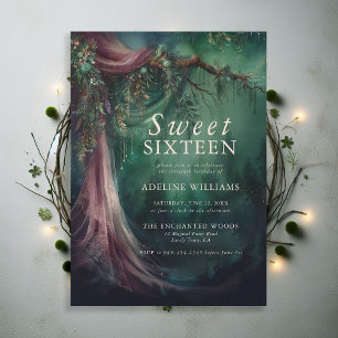 Invitation Forêt enchantée Emerald Mauve Fairytale Sweet 16