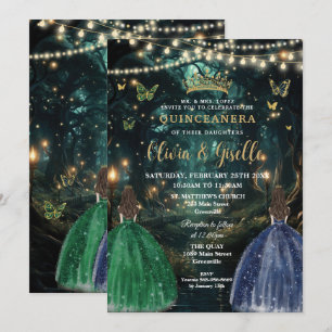 Invitation Forêt Enchantée Émeraude et Marine Quinceañera Jum