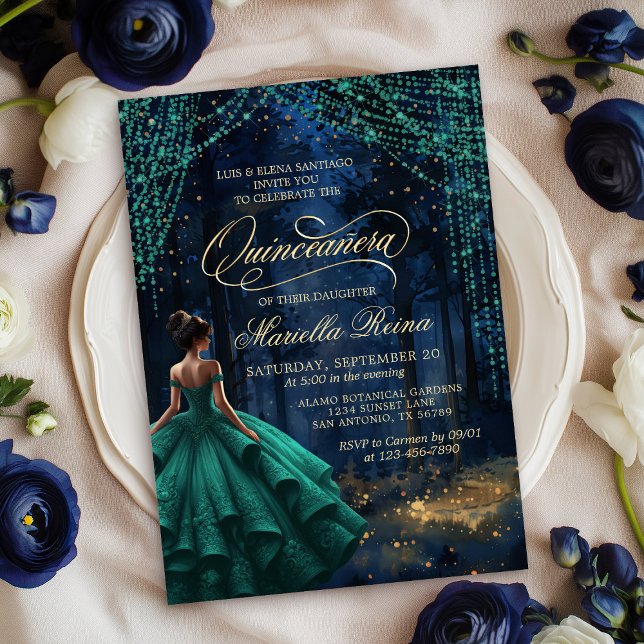 Invitation Forêt enchantée Émeraude verte Quinceañera (Créateur téléchargé)