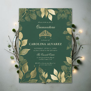 Invitation Forêt enchantée Faux Gold Foliage Quinceanera