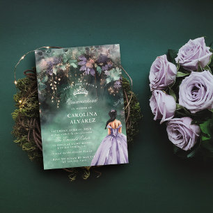Invitation Forêt enchantée Faux or Lavender Quinceanera