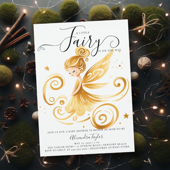 Invitation Forêt Enchantée Fée Gold Swirl Baby Girl Douche (a little fairy girl baby shower invitation enchanted forest garden gold swirls modern minimalist)