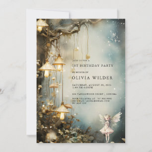 Invitation Forêt Enchantée fille 1er Anniversaire Champignons