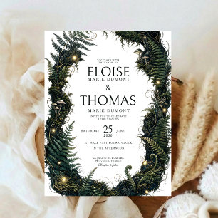 Invitation Forêt Enchantée Fleurs Sombres Mariage Champignons