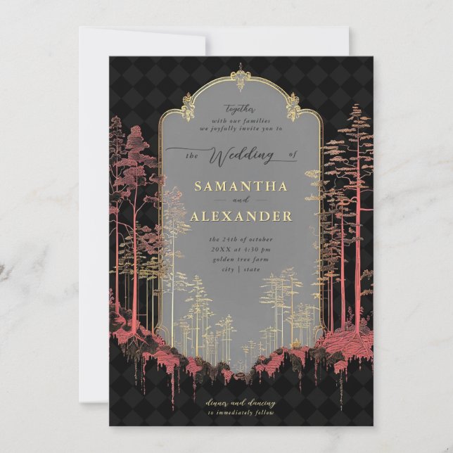 Invitation Forêt enchantée Forêt boisée Gold Mariage de la fo (Devant)