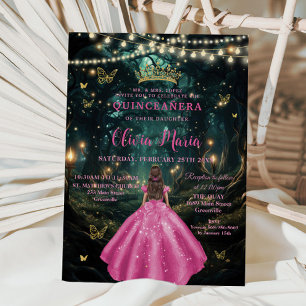 Invitation Forêt enchantée Fuchsia Robe rose XV Quinceañera