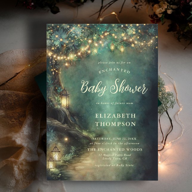Invitation Forêt enchantée Lanternes magiques Baby shower de  (enchanted forest baby shower invitation woodland lanterns magical tree fairy tale storybook)