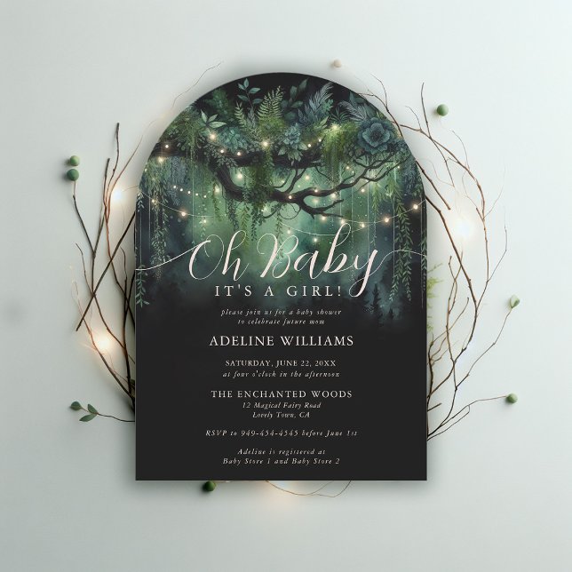 Invitation Forêt enchantée Magique Baby shower d'arche bois (enchanted forest baby shower emerald green boho arch magical woodland fairy tale faerie invitation)