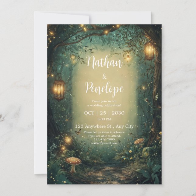 Invitation Forêt Enchantée Magique Mariage Lumière Fée (Devant)