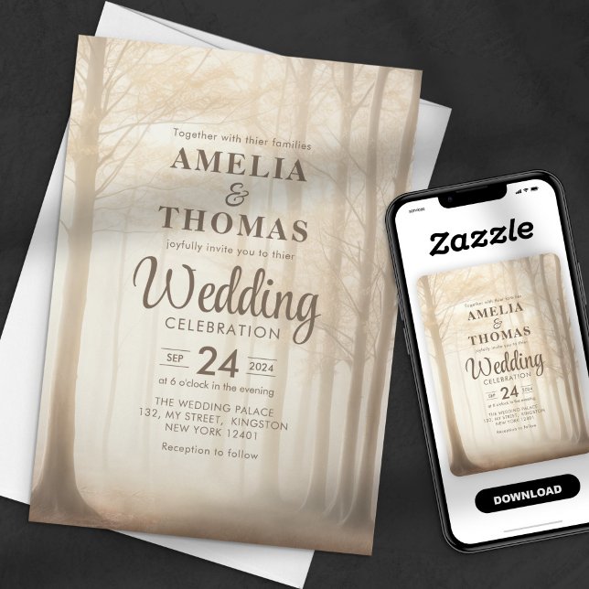 Invitation Forêt Enchantée Mariage Ethéré en Bois (Créateur téléchargé)