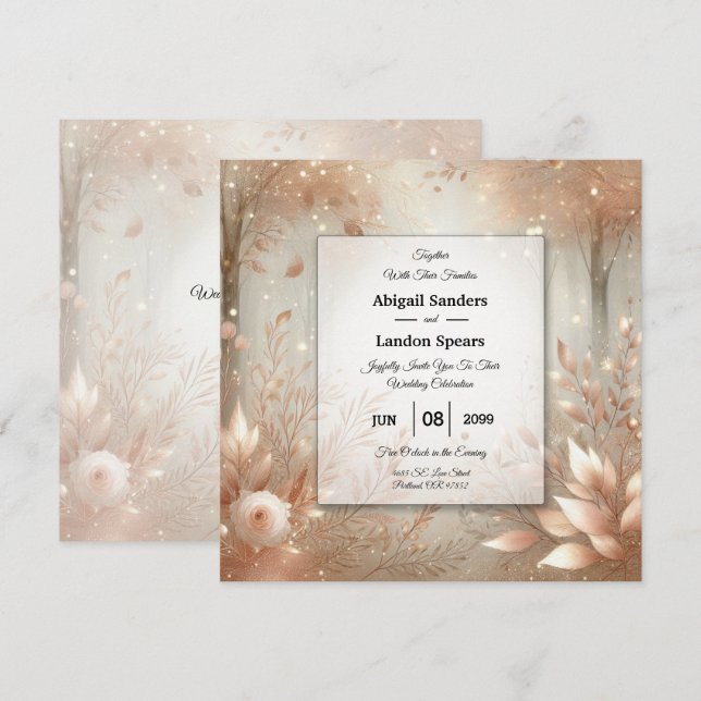 Invitation Forêt Enchantée Mariage Rosewood Doré (Devant / Derrière)