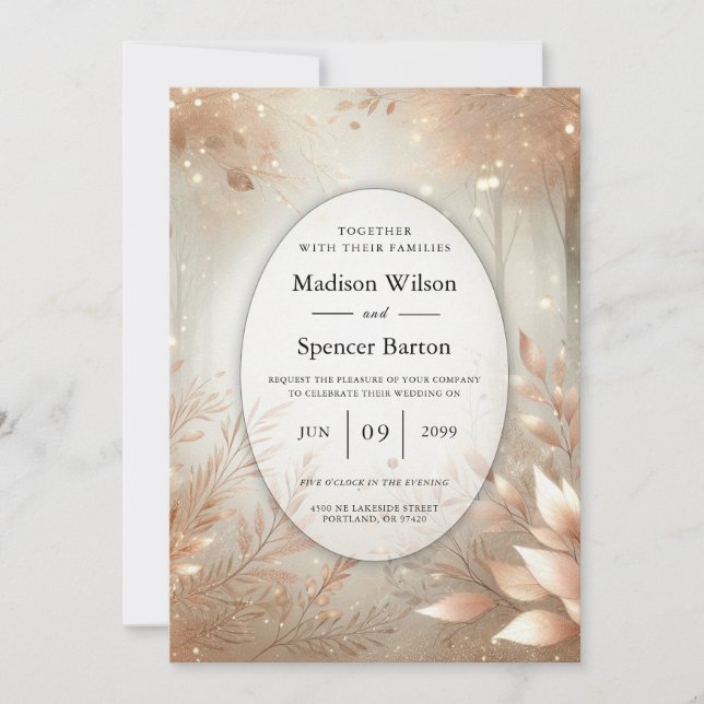 Invitation Forêt Enchantée Mariage Rosewood Doré (Devant)