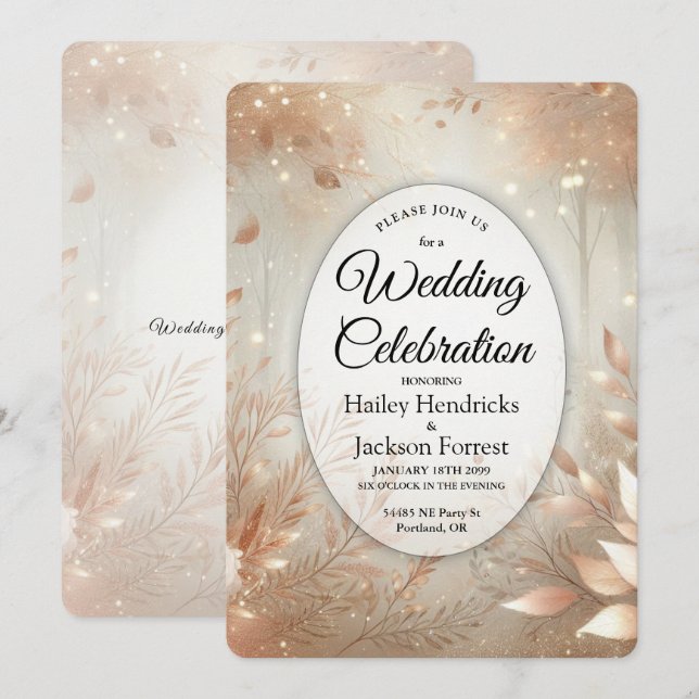 Invitation Forêt Enchantée Mariage Rosewood Doré (Devant / Derrière)