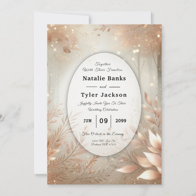 Invitation Forêt Enchantée Mariage Rosewood Doré (Devant)