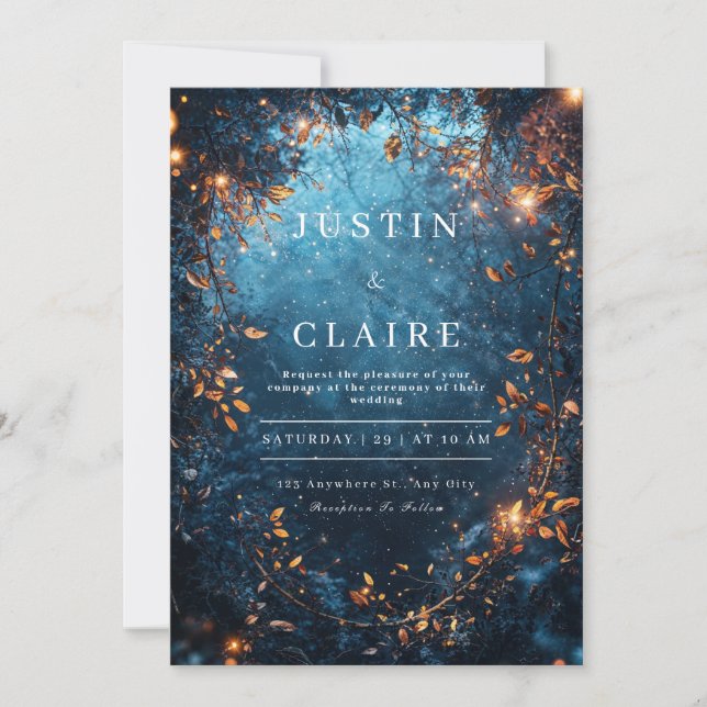 Invitation Forêt Enchantée Nuit Étoilée Mariage Cosmique (Devant)