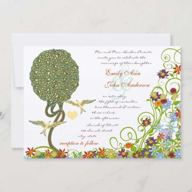 Invitation Forêt Enchantée Patchwork Floral Conte de Fées Arb (Devant)