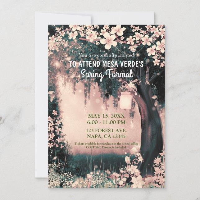 Invitation Forêt Enchantée Rose de Danse de Promo en Bois Fan (Devant)