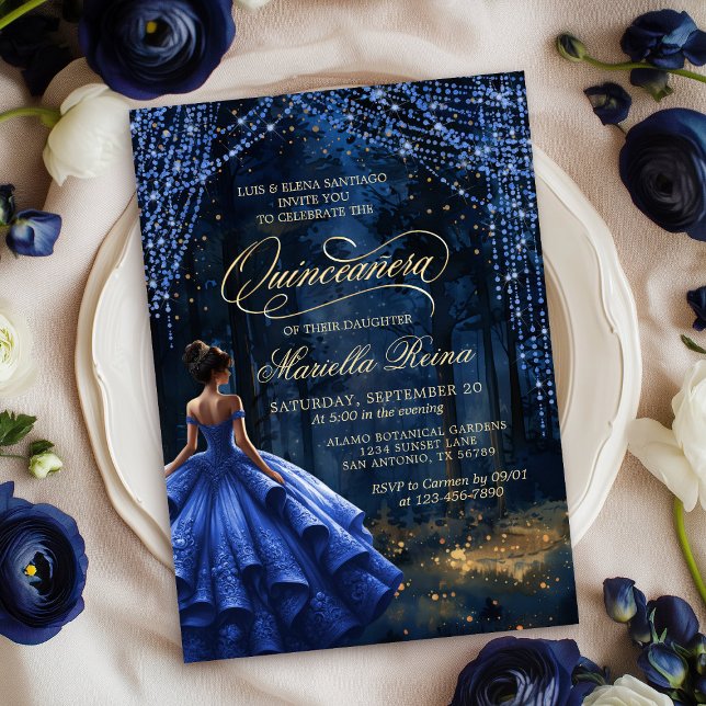 Invitation Forêt enchantée Royal Blue Quinceañera (Créateur téléchargé)
