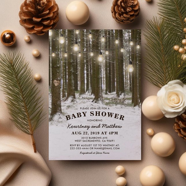 Invitation Forêt Enchantée Rustique d'Hiver Arbre Baby Shower (Créateur téléchargé)
