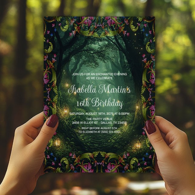 Invitation Forêt Enchantée Toute Occasion Prom Anniversaire (Enchanted forest invitations for birthdays, prom, and any event. Simply add your event details.)