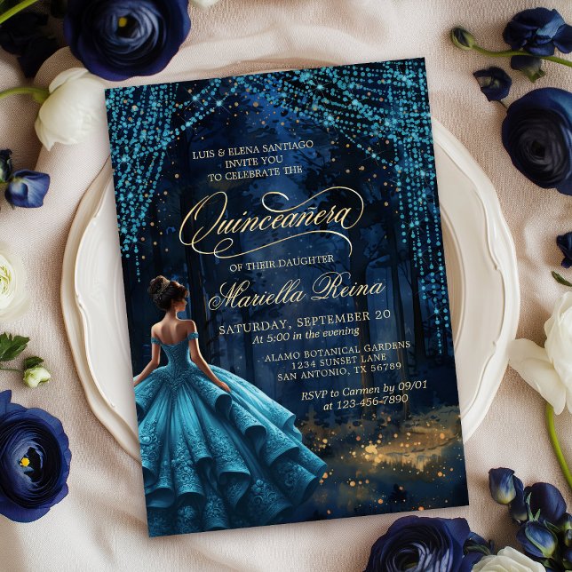 Invitation Forêt enchantée Turquoise Quinceañera (Créateur téléchargé)