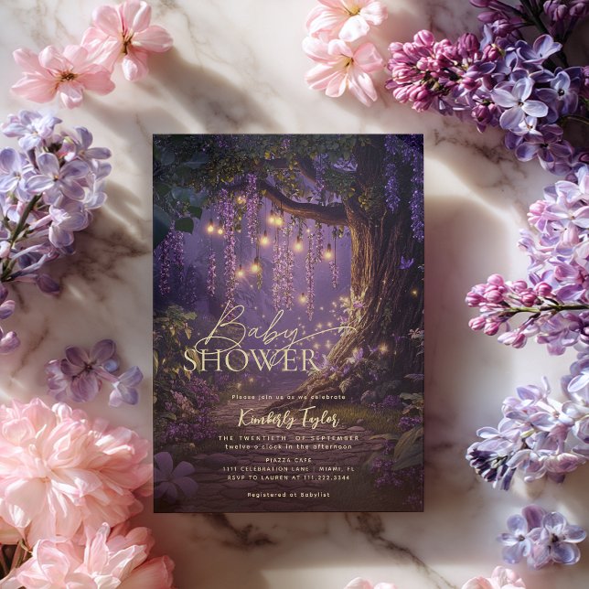Invitation Forêt Enchantée Violette Baby Shower des Bois (Créateur téléchargé)
