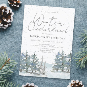 Invitation Forêt enneigée Anniversaire ONEderland Hiver Garço