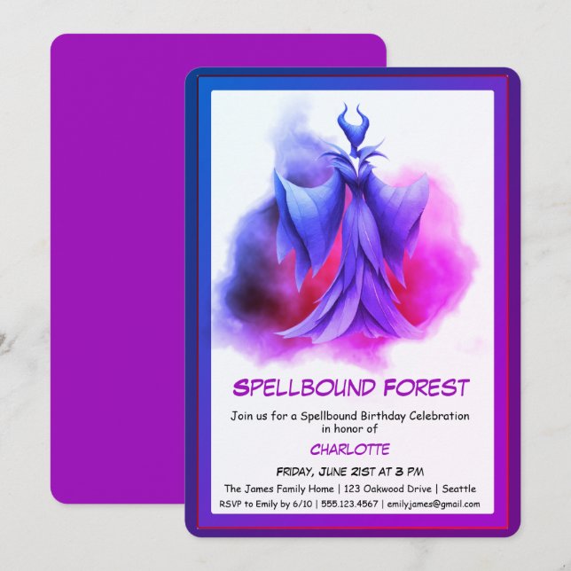 Invitation Forêt ensorcelée – Fête d'anniversaire de fée somb (Devant / Derrière)