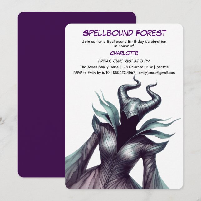 Invitation Forêt Ensorcelée – Fête d'anniversaire de Fée Somb (Devant / Derrière)
