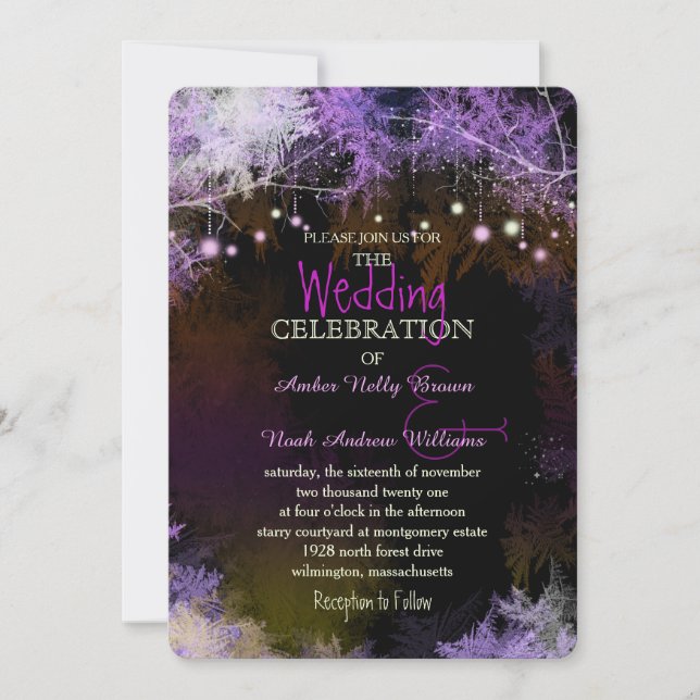 Invitation Forêt étoilée Mariage pourpre (Devant)