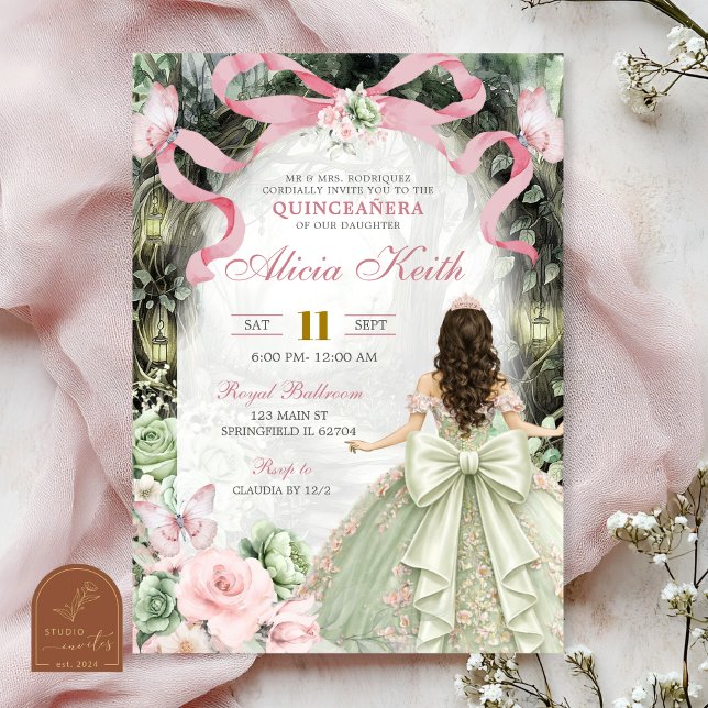 Invitation Forêt Fantaisiste Papillon Coquette Ruban Rose de  (Créateur téléchargé)