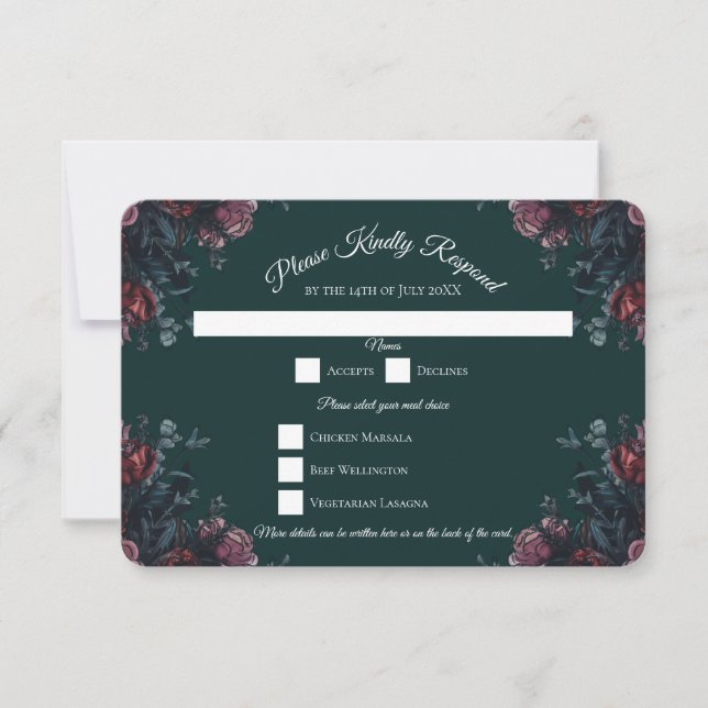 Invitation Forêt foncée Vert Élégant Mariage Maroon Mauve (Devant)